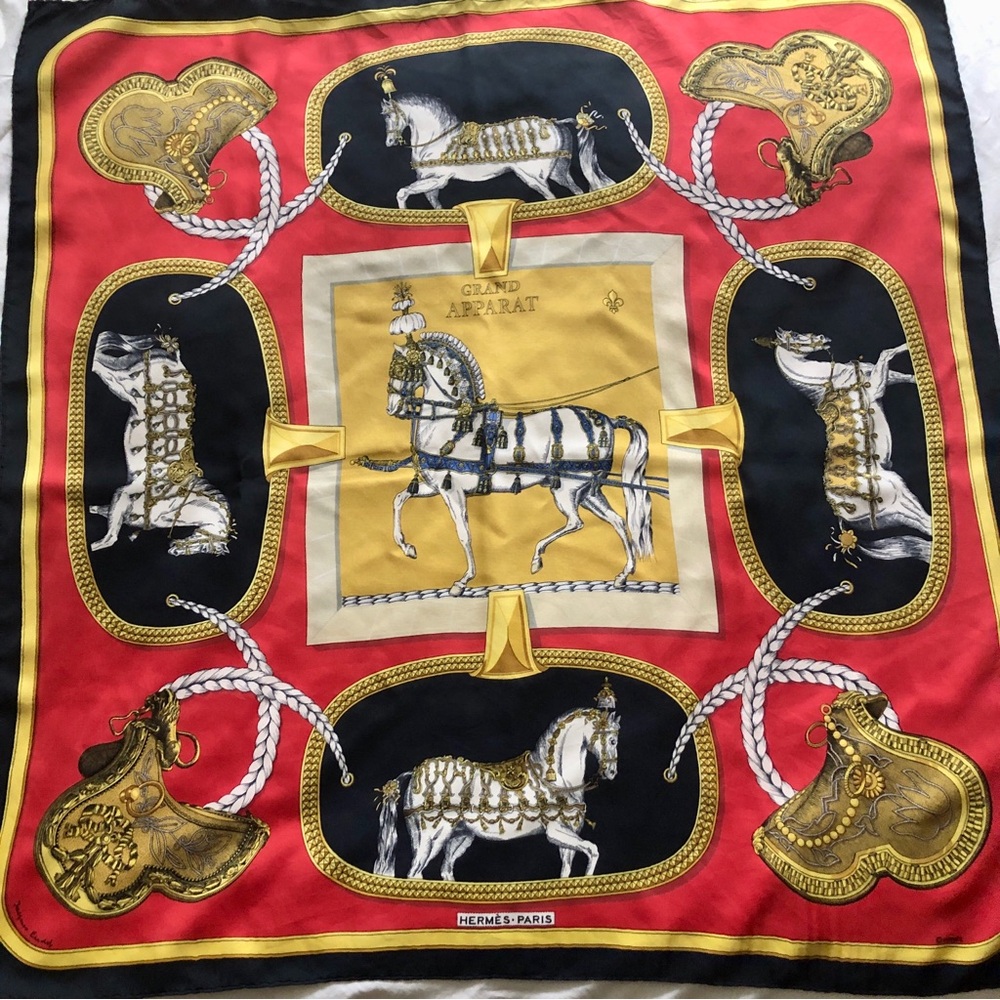 Hermes Grand Apparat printed silk Scarf carre 90 cm Square vintage